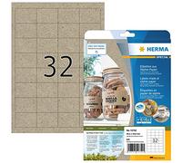 HERMA 10752 Etiquetas universales de papel de hierba, 20 hojas, 48,3 x 33,8 mm, 32 hojas por A4, 640 unidades, autoadhesivas, imprimibles, mate, en blanco, papel Silphie, color marrón natural