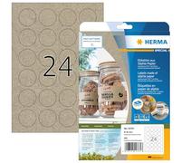 HERMA 10761 Etiquetas universales de papel de hierba redondas, 20 hojas, diámetro de 40 mm, 24 hojas por A4, 480 unidades, autoadhesivas, imprimibles, mate, en blanco, de papel silphie, marrón natural