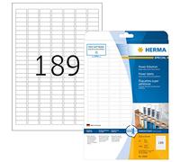 HERMA 10900 Power Labels DIN A4 - Lote de 32 etiquetas autoadhesivas (25,4 x 10 mm, 800 hojas, mate), autoadhesivas, imprimibles, muy fuertes, universales, 151.200 etiquetas adhesivas, color blanco