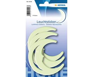 HERMA 15018 Pegatinas Luminosas para niños, Luna (3 Pegatinas Luminosas, plástico, Fluorescente) Autoadhesivas, despegables y Reutilizables, decoración de habitación Infantil, 16 x 9 cm