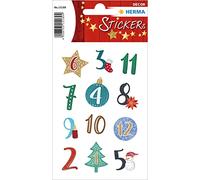HERMA 15189 Pegatinas de Navidad, símbolos de Navidad, números del 1 al 24 (24 pegatinas, papel, purpurina), decoración de Navidad, etiquetas adhesivas permanentes para Navidad, manualidades,