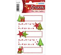 HERMA 15257 Pegatinas de Navidad para escribir con purpurina, 10 unidades, pegatinas navideñas con diseño de árbol de Navidad y estrellas, etiquetas para decoración de Navidad, regalos, calendario de