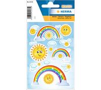 HERMA 15535 Pegatinas de arco iris con purpurina, tamaño pequeño, grande, 15 unidades, pegatinas de verano con diseño de nubes y arcoíris, etiquetas para niños para álbum de fotos, diario, álbum de