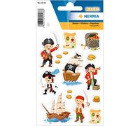 HERMA 15536 Pegatinas piratas pequeñas, 16 unidades, diseño de barco pirata con cofre del tesoro del tesoro, etiquetas para niños para álbum de fotos, álbum de poesía, álbum de recortes, cumpleaños,