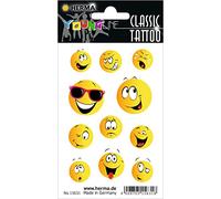 HERMA 15631 - Tatuajes temporales de cara sonriente, 11 unidades, tatuajes adhesivos para pegar, tatuajes falsos con diseño de cara de emoji, para cumpleaños, carnaval, niños, adultos