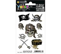 HERMA 15633 Tatuajes temporales de calavera, 9 unidades, tatuajes adhesivos para pegar, tatuajes falsos con diseño de bandera pirata, tatuajes infantiles para carnaval, niños y adultos