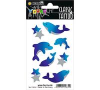 HERMA 15634 - Pegatinas temporales para niños, delfines (8 pegatinas, lámina de transferencia), diseño de tatuajes infantiles para niñas y niños, multicolor
