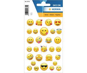 HERMA 15731 Pegatinas de iconos para niños, encantadores emoijs (87 pegatinas, papel, mate), autoadhesivas, etiquetas adhesivas permanentes para niñas y niños, multicolor