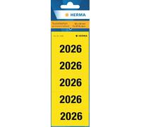 HERMA 1686 Pegatinas de números anuales 2026 para carpetas, 100 unidades, 60 x 26 mm, 5 por hoja, autoadhesivas, opacas, etiquetas de texto, mate, papel adhesivo, amarillo