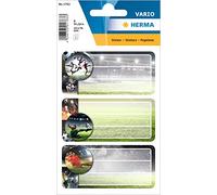 HERMA 1763 Etiquetas de libro para etiquetar, fútbol (76 x 35 mm, 9 etiquetas con nombre, papel, mate), autoadhesivas, permanentes, etiquetas escolares para libros, cuadernos, cajas, hogar, multicolor