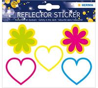 HERMA 19196 - Pegatinas reflectantes con forma de corazón y flores, 5 unidades, autoadhesivas, para bicicleta, casco, mochila, andador, coche, maleta, habitación infantil, diseño de pegatinas