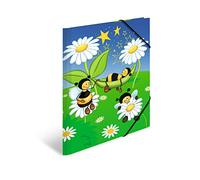 HERMA 19635 Carpeta Portafolio A3 Animales Bee Meadow Carpeta de esquina infantil de cartón con impresión interior y banda elástica, carpeta de cartón resistente, para niños y niñas