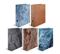 HERMA 19649 Carpeta A4 Naturaleza, surtido de 5 unidades, 7 cm de ancho, diseño de archivador de cartón con impresión interior para escuela y oficina, resistente juego de carpeta de anillas para niños