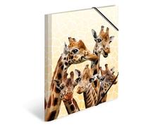 HERMA 19966 - Carpetas A3 con diseño de animales exóticos, jirafa amigas, paquete de 3, carpeta de esquina de plástico para niños y niñas con impresión interior y banda elástica, juego de carpetas de