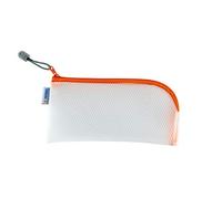 HERMA 20006 Bolso de cosméticos con cremallera, transparente (23 x 11 cm) neceser pequeño para teléfono móvil, cable de carga, líquidos, bolígrafos, llaves, estuche de viaje con cremallera en naranja