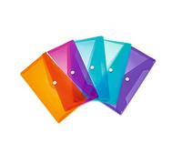 HERMA 20037 - Lote de 5 bolsas para documentos DIN largo (22 x 12 cm, polipropileno, transparente, con botón a presión, para la escuela, la universidad, la oficina, los sobres de PP en naranja, rosa