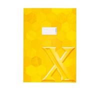 HERMA 20081 - Sobre para cuaderno A4 de cartón amarillo, 10 unidades, con campo de rotulación de papel estable y extrafuerte, con diseño hexagonal para cuadernos escolares, de colores