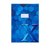 HERMA 20085 - Sobre para cuaderno A4 de cartón azul, 10 unidades, con campo de rotulación de papel estable y extrafuerte, con diseño hexagonal para cuadernos escolares, de colores