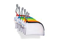 HERMA 20246 Estuche de viaje con cremallera, A7, 10 unidades, transparente (14 x 10 cm), pequeño bolsillo transparente con cremallera para teléfono móvil, cable de carga, cosméticos, bolígrafos, neceser en varios colores