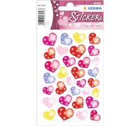 HERMA 3256 Pegatinas de corazón para el día de San Valentín, corazones de puntos (32 pegatinas, lámina, brillantes), autoadhesivas, diseño adhesivo permanente, etiquetas para decoración para niñas y
