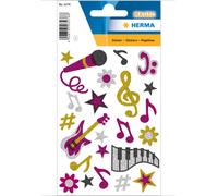 HERMA 3276 pegatinas con purpurina musical, 22 unidades, notas musicales con micrófono, guitarra, clave de sol, flores, estrellas, etiquetas para niños para álbum de fotos, diario, álbum de poesía,