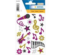 HERMA 3276 pegatinas con purpurina musical, 22 unidades, notas musicales con micrófono, guitarra, clave de sol, flores, estrellas, etiquetas para niños para álbum de fotos, diario, álbum de poesía,