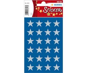 HERMA 3418 Pegatinas de estrellas de 5 puntas, color plateado, diámetro de 15 mm, de papel plateado, 5 puntas, permanentes, 3 hojas/72 pegatinas