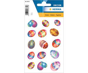 HERMA 3672 Pegatinas de Pascua para niños con diseño de huevos de Pascua (15 pegatinas, papel brillante), autoadhesivas, pegatinas de decoración para niños y niñas