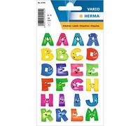 HERMA 4194 - Pegatinas de letras de la A a la Z con caras divertidas (Tamaño de letra 20 mm, 2 hojas, lámina), autoadhesivas, pegatinas permanentes del alfabeto, 48 etiquetas, multicolor