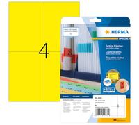 HERMA 4561 Etiquetas de colores amarillas despegables, 20 hojas, 105 x 148 mm, 4 hojas por A4, 80 unidades, autoadhesivas, imprimibles, mate, papel en blanco