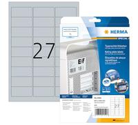 HERMA 4592 etiquetas plateadas, 10 hojas, 63,5 x 29,6 mm, 27 hojas por A4, 270 unidades, autoadhesivas, imprimibles, resistentes a la intemperie, pegatinas en blanco