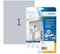 HERMA 4593 etiquetas plateadas para placa identificativa, 10 hojas, 210 x 297 mm, 1 hoja por A4, 10 unidades, autoadhesivas, imprimibles, resistentes a la intemperie, en blanco