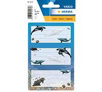 HERMA 5579 Etiquetas para libros para etiquetar, delfines (76 x 35 mm, 6 pegatinas con nombre, papel, purpurina), autoadhesivas, permanentes, etiquetas escolares para libros, cuadernos, cajas, hogar,