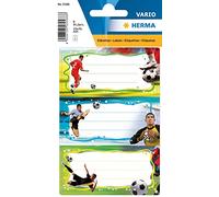HERMA 5588 Etiquetas de libro para escribir fútbol, 6 unidades, 76 x 35 mm, autoadhesivas, a rayas, pegatinas para libros escolares, niños, niñas, niños, pegatinas multicolores, multicolor