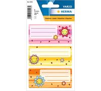 HERMA 5593 Etiquetas para escribir caras de flores, 9 unidades, 76 x 35 mm, autoadhesivas, a rayas, pegatinas para libros escolares, niños, niñas, niños, pegatinas multicolores, multicolor