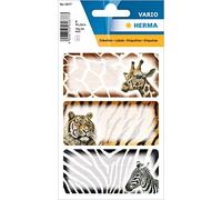HERMA 5877 Etiquetas de libro para escribir animales africanos, 9 unidades, 76 x 35 mm, autoadhesivas, a rayas, pegatinas para libros escolares, niños, niñas, niños, pegatinas multicolores, multicolor