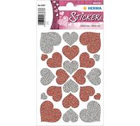 HERMA 6387 Pegatinas de corazón para el día de San Valentín, corazones con purpurina (22 pegatinas, papel de aluminio, purpurina), autoadhesivas, etiquetas adhesivas permanentes para decoración para