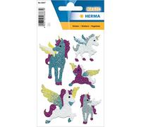 HERMA 6667 Pegatinas de unicornio con purpurina, autoadhesivas, para niños, niñas o álbum de pegatinas, 5 unidades