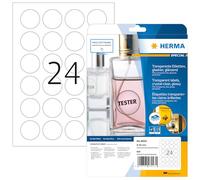 HERMA 8023 Etiquetas de lámina transparentes, redondas, 800 hojas, diámetro de 40 mm, 24 hojas por A4, 19200 unidades, autoadhesivas, imprimibles, brillantes, en blanco, transparentes