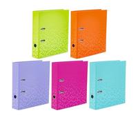 HERMA Archivador A4 de colores, juego de 5 unidades, 7 cm de ancho, archivador de anillas para niños con patrón, archivadores lisos con acabado brillante e impresión interior para niños y niñas