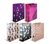 HERMA Archivador A4 Edel Set, 5 unidades, 7 cm de ancho, archivador de anillos para niños con patrón dorado y diseño de estrella, colorido archivador con acabado brillante para niños y niñas