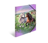 HERMA Carpeta A3 Pferdewelt, Eckspanner-Carpeta de cartón con diseño de guardería, goma, solapas interiores e impresión interior para niños, niñas y niños