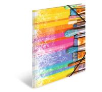 HERMA Carpeta A3 Pinceles Con Tensor de Esquina de Cartón, Diseño Artístico, Goma Elástica, Solapas Interiores e Impresión Interior Para Niños y Niñas