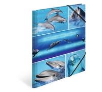 HERMA Carpeta A4 Delfines Set 3 Piezas Carpeta Esquina de Cartón Infantil Animales Banda Elástica Solapas Interiores Impresión Interior para Niños Niñas