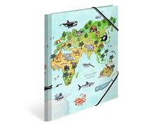 HERMA Carpetas de carpeta A4 con mapa del mundo, 3 piezas, carpeta de esquina de cartón con diseño de guardería, banda elástica, solapas interiores e impresión interior para niños, niñas y niños