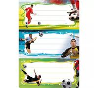 HERMA 5588 Etiquetas de libro para escribir fútbol, 6 unidades, 76 x 35 mm, autoadhesivas, a rayas, pegatinas para libros escolares, niños, niñas, niños, pegatinas multicolores, multicolor
