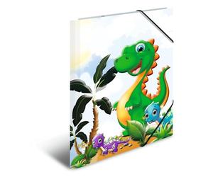 HERMA Juego de 3 carpetas A4 con diseño de dinosaurio, 3 piezas, carpeta de esquina de cartón con diseño de dinosaurio para guardería, banda elástica, solapas interiores e impresión interior para