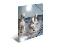 HERMA Juego de 3 carpetas de plástico con diseño de animales, diseño de caballos, tamaño A4, cierre de goma, solapas interiores e impresión interior para niños y niñas
