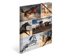 HERMA Juego de carpetas A4 de caballo, 3 piezas, carpeta esquinera de cartón para niños con diseño de animales, banda elástica, solapas interiores e impresión interior para niños y niñas