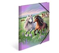 HERMA Juego de carpetas A4 Pferdewelt Set, 3 unidades, de cartón con diseño de guardería, goma, solapas interiores e impresión interior para niños, niñas y niños